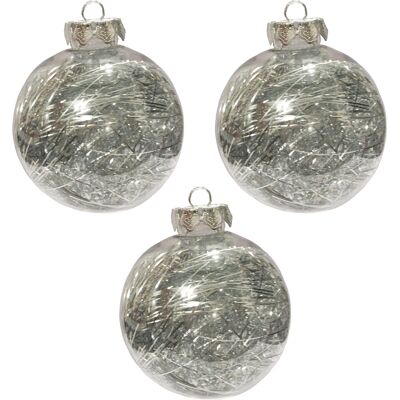 Theme Machine Lot De 3 Noël Décoration Luxe 80mm Argent Lametta Rempli Boule - Publicité Theme Machine Lot De 3 Noël Décoration Luxe 80mm Argent Lametta Rempli Boule - Publicité