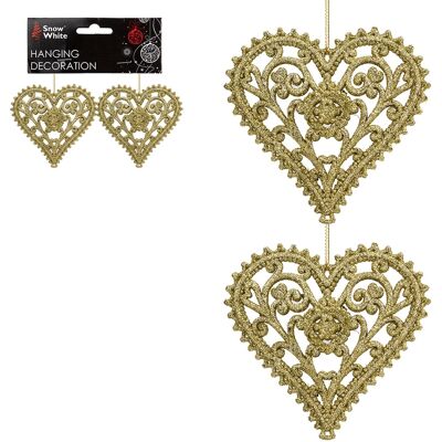Snow White Or Paillettes Décoration De Sapin De Noël 2 Pack Cœurs - Publicité Snow White Or Paillettes Décoration De Sapin De Noël 2 Pack Cœurs - Publicité