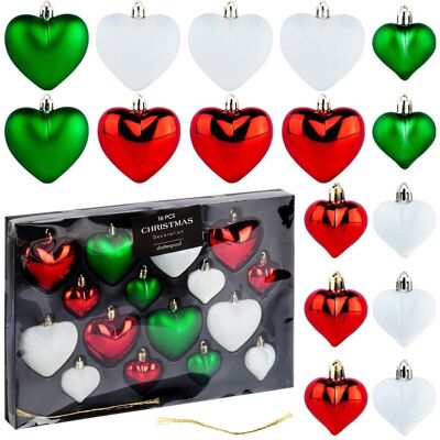 Sans Marque Boules De Noël Incassables Coeurs Rouge Vert Blanc 6,5/4,5 Cm 16 Pcs. Publicité Sans Marque Boules De Noël Incassables Coeurs Rouge Vert Blanc 6,5/4,5 Cm 16 Pcs. Publicité