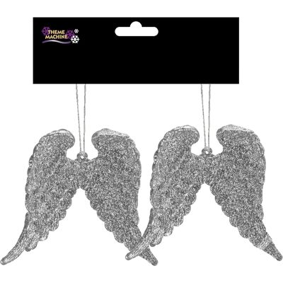 Theme Machine Décoration De Noël 2 Pack Ailes D'Ange Pailletées Suspendues - Argent - Publicité Theme Machine Décoration De Noël 2 Pack Ailes D'Ange Pailletées Suspendues - Argent - Publicité
