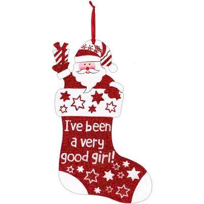 Theme Machine Plaque Décorative En Paillettes Rouges De Noël - Chaussette Bonne Fille - Publicité Theme Machine Plaque Décorative En Paillettes Rouges De Noël - Chaussette Bonne Fille - Publicité
