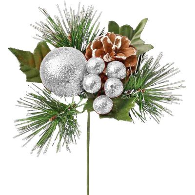 Theme Machine Tige Artificielle De Noël Avec Boules En Paillettes, Baies Et Pigne - 1x Argenté - Publicité Theme Machine Tige Artificielle De Noël Avec Boules En Paillettes, Baies Et Pigne - 1x Argenté - Publicité
