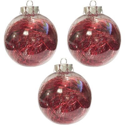 Theme Machine Set De 3 Noël Décoration Luxe 80mm Rouge Lametta Rempli Boule - Publicité Theme Machine Set De 3 Noël Décoration Luxe 80mm Rouge Lametta Rempli Boule - Publicité