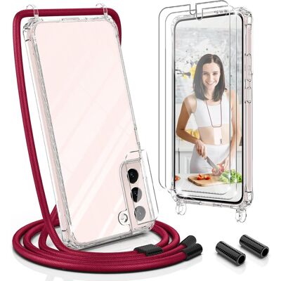 Amazon Étui Avec Cordon Bordeaux Pour Samsung Galaxy S22+ 6,6\" + 2 Verres Trempés - Publicité Amazon Étui Avec Cordon Bordeaux Pour Samsung Galaxy S22+ 6,6\" + 2 Verres Trempés - Publicité
