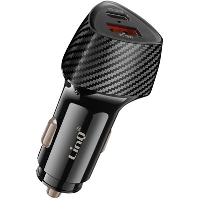 Linq Chargeur Voiture 48w Usb-C + Usb Charge Rapide Design Carbone Noir - Publicité Linq Chargeur Voiture 48w Usb-C + Usb Charge Rapide Design Carbone Noir - Publicité