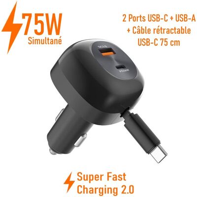 Forcell Chargeur Voiture Retractable 75w Pour Nokia G42 3 Ports Charge Rapide - Publicité Forcell Chargeur Voiture Retractable 75w Pour Nokia G42 3 Ports Charge Rapide - Publicité