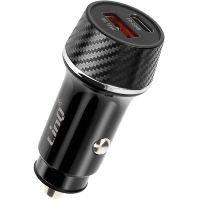 Linq Chargeur Voiture 38w Usb-C + Usb Charge Rapide Design Carbone Noir - Publicité Linq Chargeur Voiture 38w Usb-C + Usb Charge Rapide Design Carbone Noir - Publicité