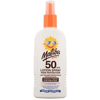 Malibu Kids Lotion SPF50 Vitamine E Aloe Vera - Spray Protection Solaire - Publicité Malibu Kids Lotion SPF50 Vitamine E Aloe Vera - Spray Protection Solaire - Publicité