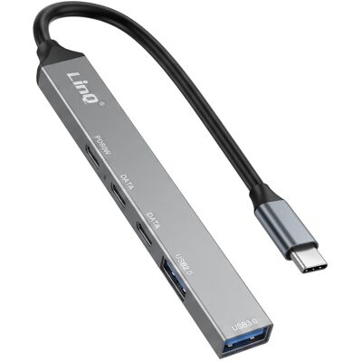 Linq Hub Usb-C 5 En 1 Avec Ports Usb / Usb-C / Transfert 5 Gbps / Pd 60w Gris - Publicité Linq Hub Usb-C 5 En 1 Avec Ports Usb / Usb-C / Transfert 5 Gbps / Pd 60w Gris - Publicité
