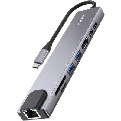 Linq Hub Usb-C 8 En 1 / Hdmi 4k / Ethernet Rj45 / Transfert 5 Gbps / Pd 100w - Publicité Linq Hub Usb-C 8 En 1 / Hdmi 4k / Ethernet Rj45 / Transfert 5 Gbps / Pd 100w - Publicité