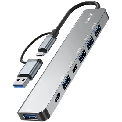 Linq Hub Usb Multiport 7-En-1 5gbps Vers 2 Usb-C Et 5 Usb-A Gris - Publicité Linq Hub Usb Multiport 7-En-1 5gbps Vers 2 Usb-C Et 5 Usb-A Gris - Publicité