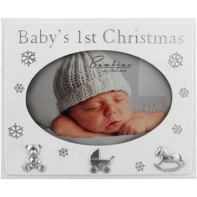 Bambino Cadre Photo En Résine Pour Le 1er Noël De Bébé - Blanc Et Argent - Publicité Bambino Cadre Photo En Résine Pour Le 1er Noël De Bébé - Blanc Et Argent - Publicité