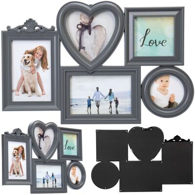 Sans Marque Cadre Photo Corazon Pour 5 Photos, Gris - Publicité Sans Marque Cadre Photo Corazon Pour 5 Photos, Gris - Publicité