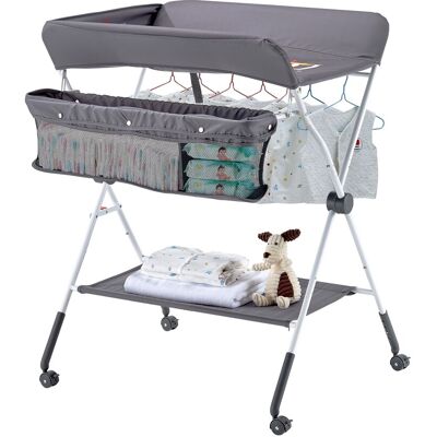 Vevor Table À Langer Pliable Bébé Avec Panier Latéral Et Roulettes Gris Foncé - Publicité Vevor Table À Langer Pliable Bébé Avec Panier Latéral Et Roulettes Gris Foncé - Publicité