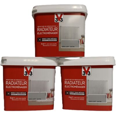 Lot Peinture V33 Radiateur / Electroménager \"Gris Loft\" 3 X 0,75l - Publicité Lot Peinture V33 Radiateur / Electroménager \"Gris Loft\" 3 X 0,75l - Publicité