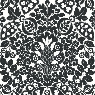 Fd26337_papier Peint Damassé Noir Ivoire Fine Decor Heureux - Publicité Fd26337_papier Peint Damassé Noir Ivoire Fine Decor Heureux - Publicité