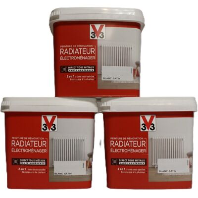 Lot Peinture V33 Radiateur / Electroménager \"Blanc\" 3 X 0,75l - Publicité Lot Peinture V33 Radiateur / Electroménager \"Blanc\" 3 X 0,75l - Publicité