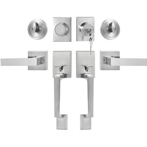 Vevor Paire De Poignées De Porte Double Avec Serrure Levier Carré Nickel Satiné - Publicité Vevor Paire De Poignées De Porte Double Avec Serrure Levier Carré Nickel Satiné - Publicité