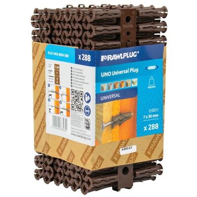 Rawlplug R-U1-MIX-BRN-288 Prises Marron UNO 7 x 30mm - Cheville murale - Publicité Rawlplug R-U1-MIX-BRN-288 Prises Marron UNO 7 x 30mm - Cheville murale - Publicité