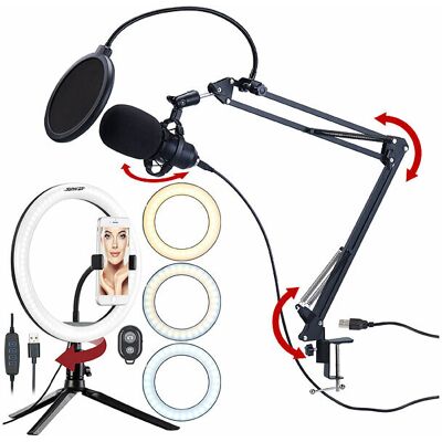 Auvisio Microphone À Condensateur Professionnel Avec Filtre Anti-Pop Et Anneau Led - Au - Publicité Auvisio Microphone À Condensateur Professionnel Avec Filtre Anti-Pop Et Anneau Led - Au - Publicité