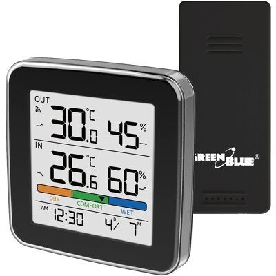 Greenblue Gb169 B Station Météo Sans Fil - Capteur Ip44, Horloge, Alarme - Publicité Greenblue Gb169 B Station Météo Sans Fil - Capteur Ip44, Horloge, Alarme - Publicité