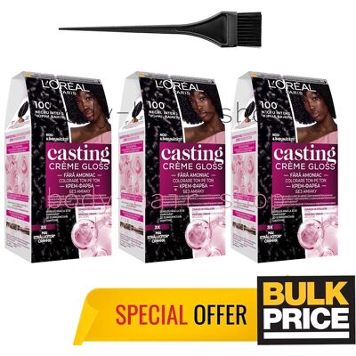 Lot De 3 Couleurs De Cheveux Sans Ammoniaque L'Oréal Casting Creme 100 Noir B... Publicité Lot De 3 Couleurs De Cheveux Sans Ammoniaque L'Oréal Casting Creme 100 Noir B... Publicité
