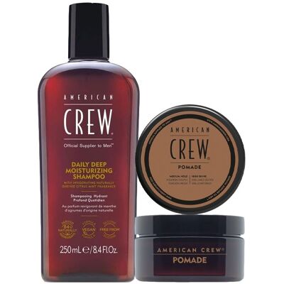 Set Homme American Crew Kit Daily Deep Moisturizing Shampoo 250ml + Pomade 85gr - Publicité Set Homme American Crew Kit Daily Deep Moisturizing Shampoo 250ml + Pomade 85gr - Publicité