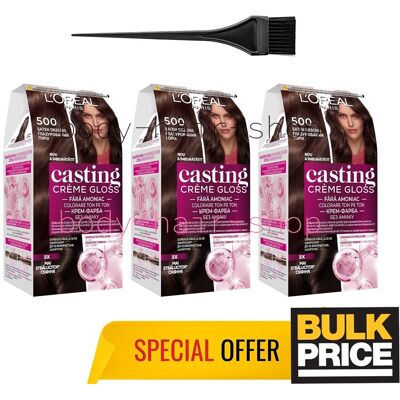 Lot De 3 Crèmes L'Oréal Casting Gloss 500 Couleurs Cheveux Marron Clair Tons ... Publicité Lot De 3 Crèmes L'Oréal Casting Gloss 500 Couleurs Cheveux Marron Clair Tons ... Publicité