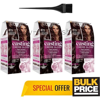 Lot De 3 Crèmes De Coulée L'Oréal 515 Chocolat Brillant Couleur Cheveux Chaud... Publicité Lot De 3 Crèmes De Coulée L'Oréal 515 Chocolat Brillant Couleur Cheveux Chaud... Publicité