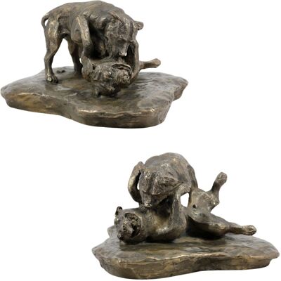 ART Combat De Pitbulls - Statuette De Chien, Figurine Sur Socle Blanc, Trophée Pour - Publicité ART Combat De Pitbulls - Statuette De Chien, Figurine Sur Socle Blanc, Trophée Pour - Publicité