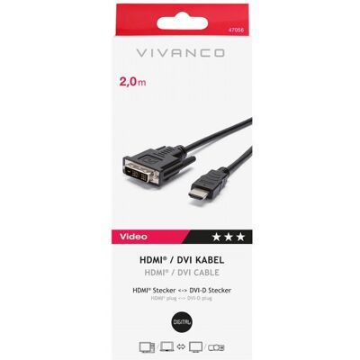 Vivanco Vvvcabhdmidvi200k Câble Hdmi-Dvi-D M-M 2 Mt Noir - Publicité Vivanco Vvvcabhdmidvi200k Câble Hdmi-Dvi-D M-M 2 Mt Noir - Publicité