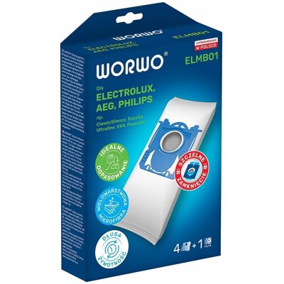 Sacs Pour Aspirateur Electrolux Philips Aeg Worwo Elmb01 (Lot De 4) - Publicité Sacs Pour Aspirateur Electrolux Philips Aeg Worwo Elmb01 (Lot De 4) - Publicité