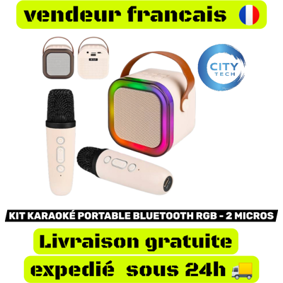 Ltc Kit Karaoké Portable Bluetooth Rgb - 2 Micros - Publicité Ltc Kit Karaoké Portable Bluetooth Rgb - 2 Micros - Publicité
