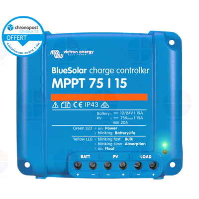 Contrôleur de charge solaire MPPT 75V 12/24V 15A - Victron Energy - Publicité Contrôleur de charge solaire MPPT 75V 12/24V 15A - Victron Energy - Publicité