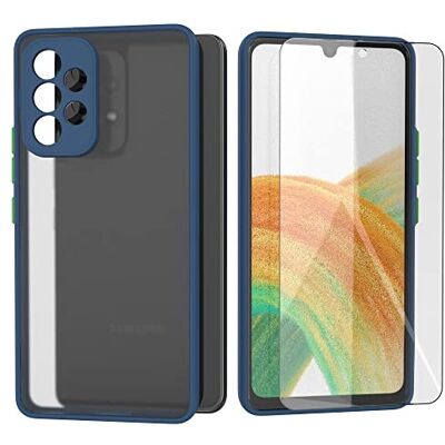 Sans Marque Étui De Protection Bleu Pour Samsung Galaxy A33 5g + Verre Trempé 9h - Publicité Sans Marque Étui De Protection Bleu Pour Samsung Galaxy A33 5g + Verre Trempé 9h - Publicité