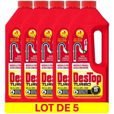 Gel Désinfectant et Déboucheur Destop Turbo - Lot de 5 - Publicité Gel Désinfectant et Déboucheur Destop Turbo - Lot de 5 - Publicité