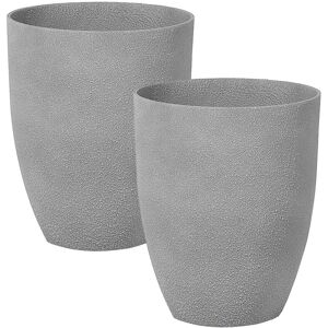 Beliani Lot De 2 Cache-Pots Gris En Polyrésine Pierres Et Fibres De Verre 35 Cm Croton - Publicité Beliani Lot De 2 Cache-Pots Gris En Polyrésine Pierres Et Fibres De Verre 35 Cm Croton - Publicité