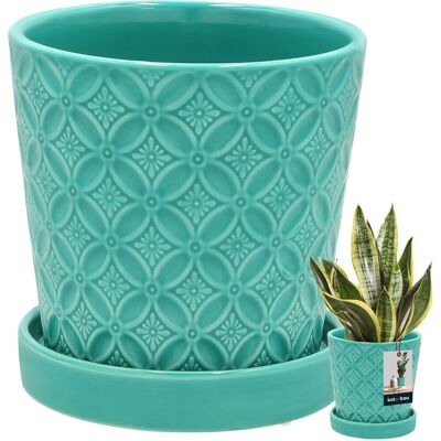 Sans Marque Pot De Fleurs Rond Turquoise Kotarbau® De 13 Cm Avec Soucoupe, En Céramique Émai - Publicité Sans Marque Pot De Fleurs Rond Turquoise Kotarbau® De 13 Cm Avec Soucoupe, En Céramique Émai - Publicité