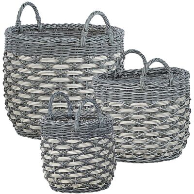 Ensemble de 3 Paniers à Fleurs Gris et Blanc en PE Rotin - Paniers pour Plantes - Publicité Ensemble de 3 Paniers à Fleurs Gris et Blanc en PE Rotin - Paniers pour Plantes - Publicité