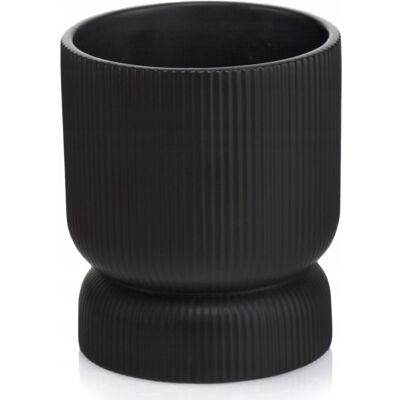 Polnix Pot De Fleurs En Céramique, Couvercle Rond, Calice Cannelé, Noir Mat, 13 Cm - Publicité Polnix Pot De Fleurs En Céramique, Couvercle Rond, Calice Cannelé, Noir Mat, 13 Cm - Publicité