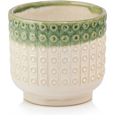 Polnix Pot De Fleurs En Céramique Avec Couvercle Rond, Beige Et Vert Vintage, 14 Cm - Publicité Polnix Pot De Fleurs En Céramique Avec Couvercle Rond, Beige Et Vert Vintage, 14 Cm - Publicité