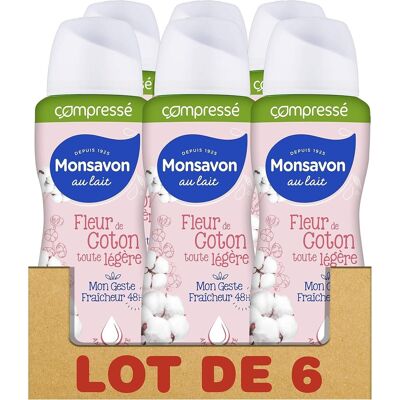 Lot De 6 Déodorants Monsavon Au Lait Fleur De Coton 48h Spray Compressé 6x100ml - Publicité Lot De 6 Déodorants Monsavon Au Lait Fleur De Coton 48h Spray Compressé 6x100ml - Publicité