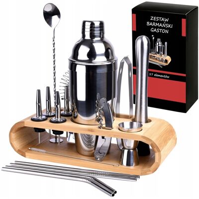 Sans Marque Ensemble De Barman Gaston Avec Shaker Et Support, 17 Pièces - Publicité Sans Marque Ensemble De Barman Gaston Avec Shaker Et Support, 17 Pièces - Publicité