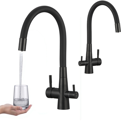 Laveo Robinet De Cuisine Noir Riveco Avec Bec Flexible 360° Pour Filtre À Eau - Publicité Laveo Robinet De Cuisine Noir Riveco Avec Bec Flexible 360° Pour Filtre À Eau - Publicité
