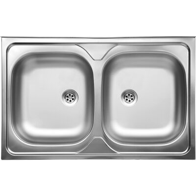 Évier À Deux Bacs En Métal À Recouvrement 50x80cm Avec Siphon Kuchinox - Publicité Évier À Deux Bacs En Métal À Recouvrement 50x80cm Avec Siphon Kuchinox - Publicité