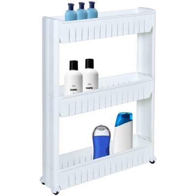 Gockowiak Étagères De Salle De Bain Leira Sur Roulettes, Blanches, 3 Niveaux - Publicité Gockowiak Étagères De Salle De Bain Leira Sur Roulettes, Blanches, 3 Niveaux - Publicité