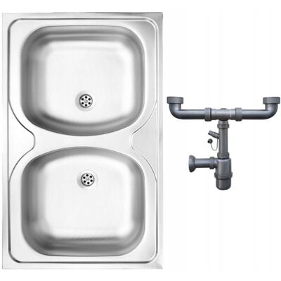 Sans Marque Évier À Poser 2 Bacs En Acier Satiné 80x50 Avec Siphon Apollo - Publicité Sans Marque Évier À Poser 2 Bacs En Acier Satiné 80x50 Avec Siphon Apollo - Publicité