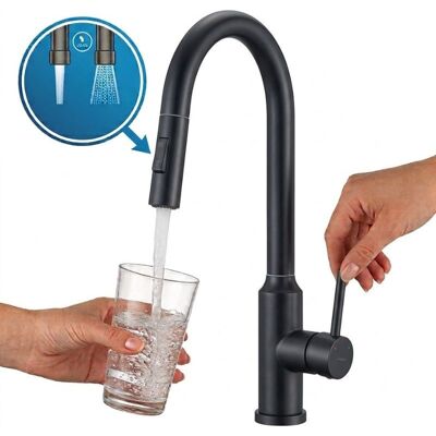 Kuchinox Robinet D'Évier Sur Pied Amor Noir Avec Bec Extractible Et 2 Jets - Publicité Kuchinox Robinet D'Évier Sur Pied Amor Noir Avec Bec Extractible Et 2 Jets - Publicité