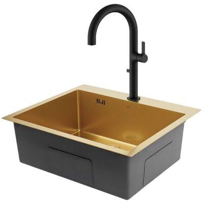 Laveo Évier En Acier Malawi 50x58cm Avec Robinet À Filtre Pureco Gold - Publicité Laveo Évier En Acier Malawi 50x58cm Avec Robinet À Filtre Pureco Gold - Publicité