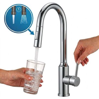 Kuchinox Robinet D'Évier Sur Pied Chromé Amor Avec Bec Extractible Et 2 Jets - Publicité Kuchinox Robinet D'Évier Sur Pied Chromé Amor Avec Bec Extractible Et 2 Jets - Publicité